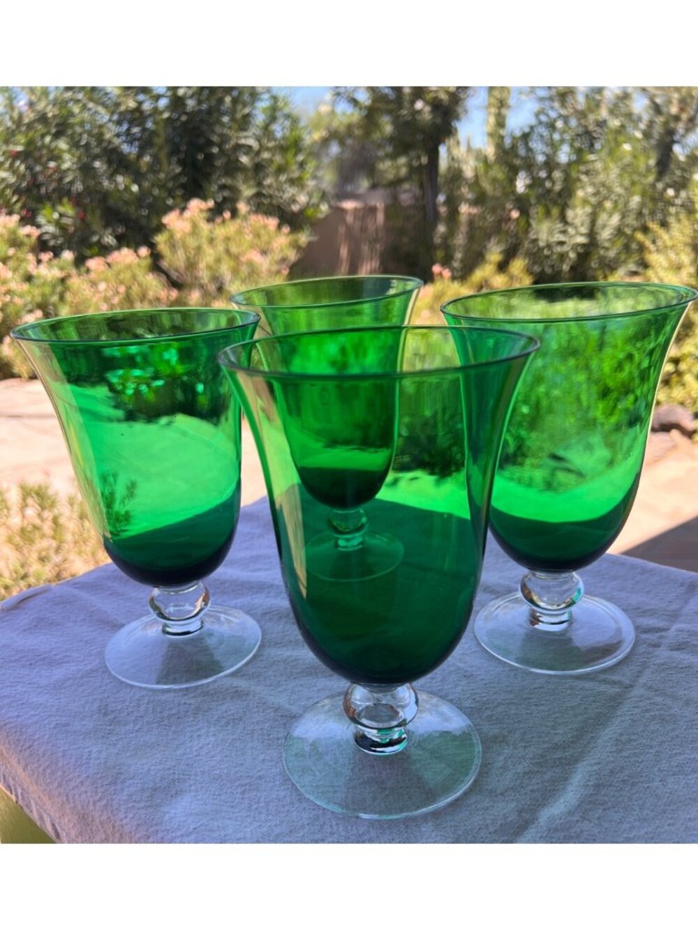 Lenox Emerald Green Water Goblets 7" Tall Set Of 4 Traditional Holiday Core Gift